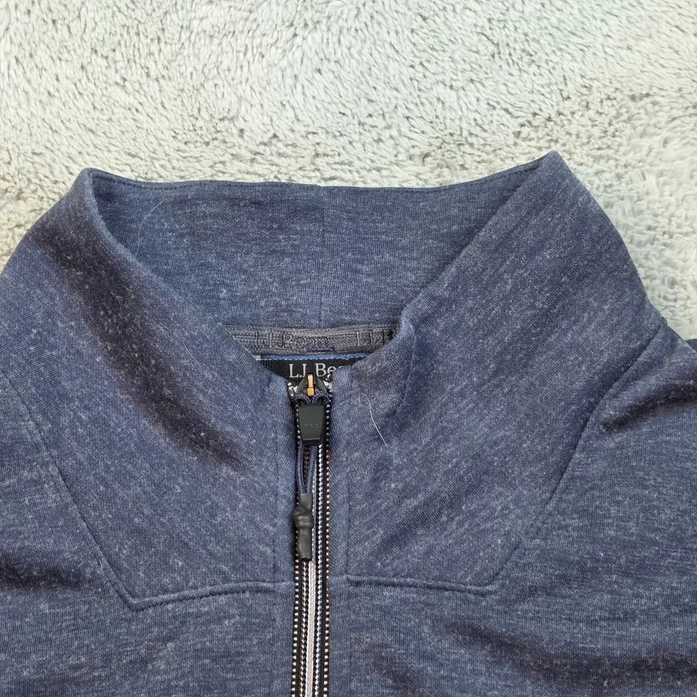 L.L. Bean Wool Blend Full Zip Jacket Mens XXL Fitted Mock Neck Heather Blue